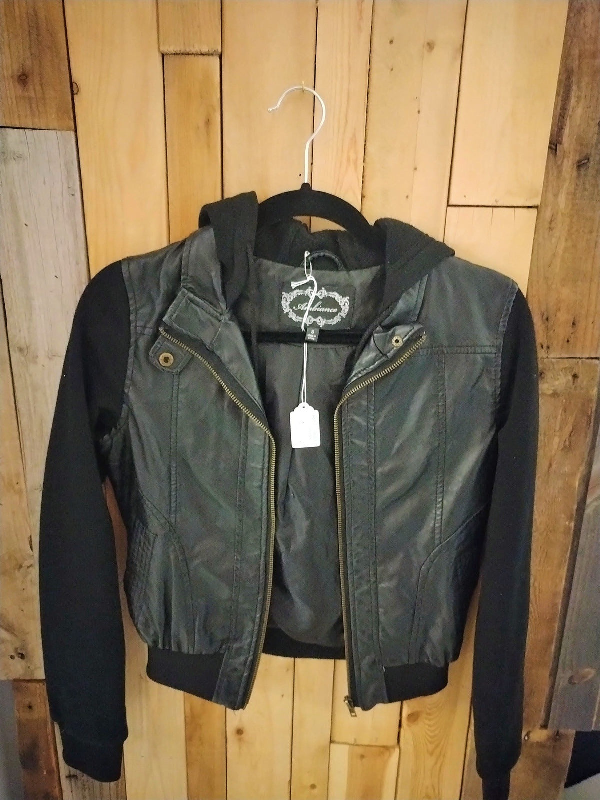 Ambiance Women's Hoodie Moto Vegan Leather Size Small