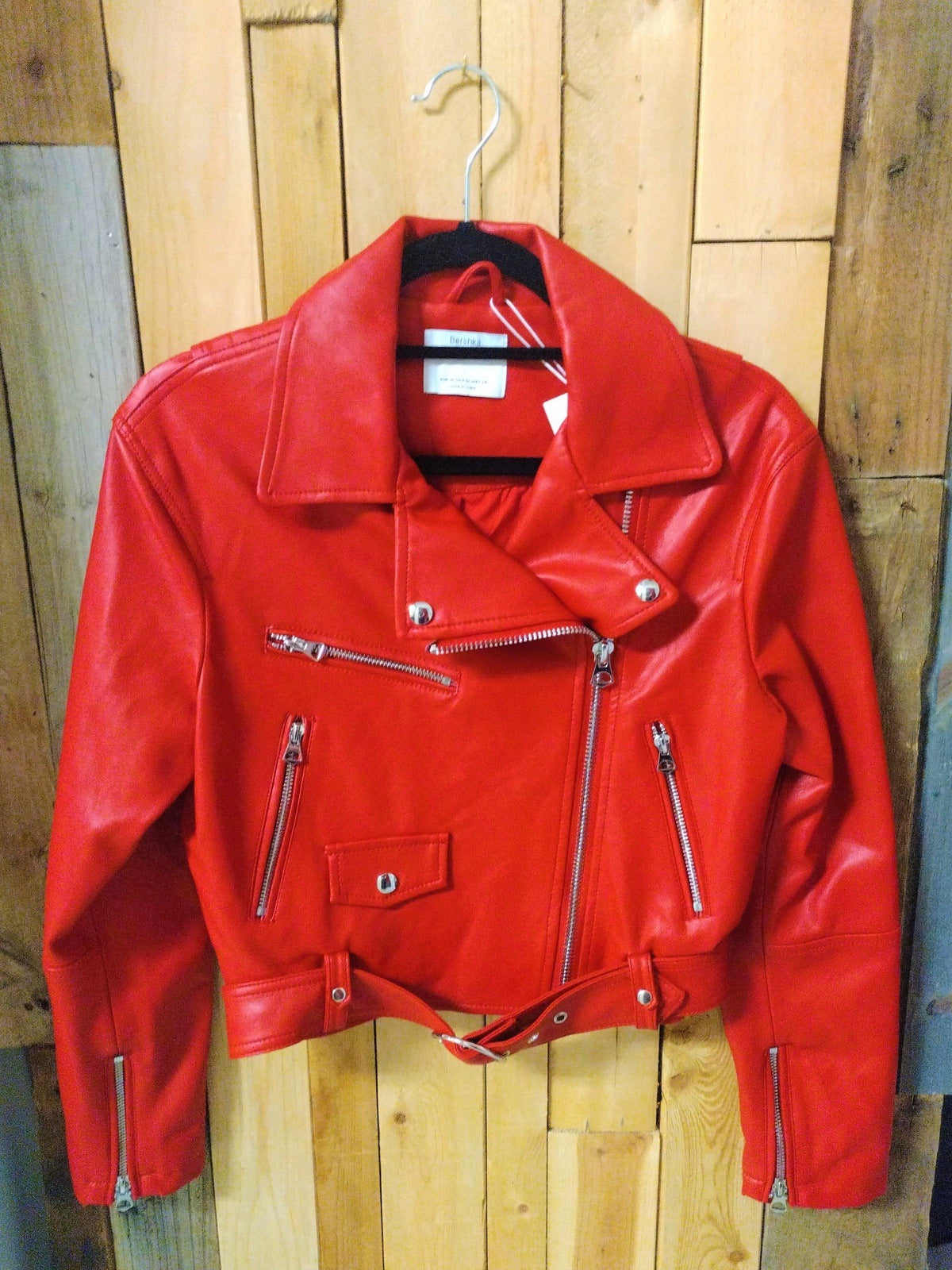 Bershka Women's Moto Jacket Vegan Leather Size Medium NEW!