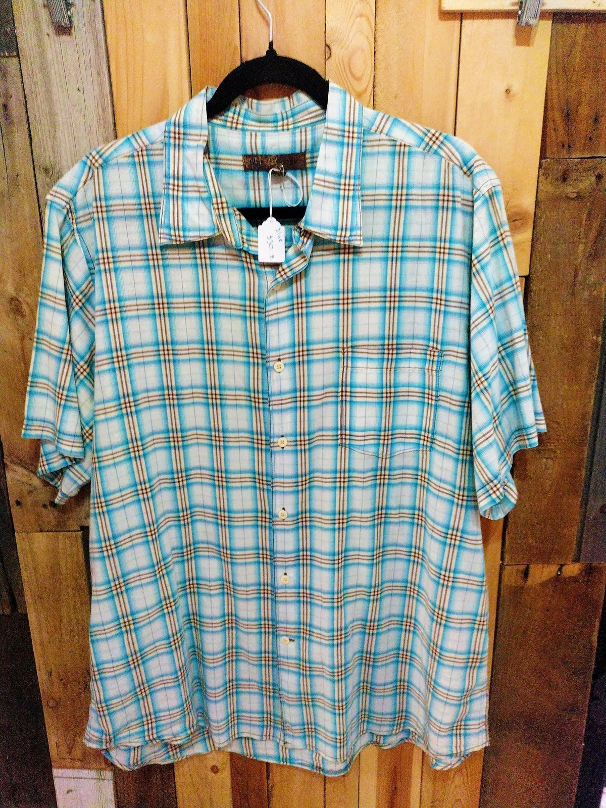 "Blue" Men's Plaid Button Up Shirt Short Sleeve Size XL