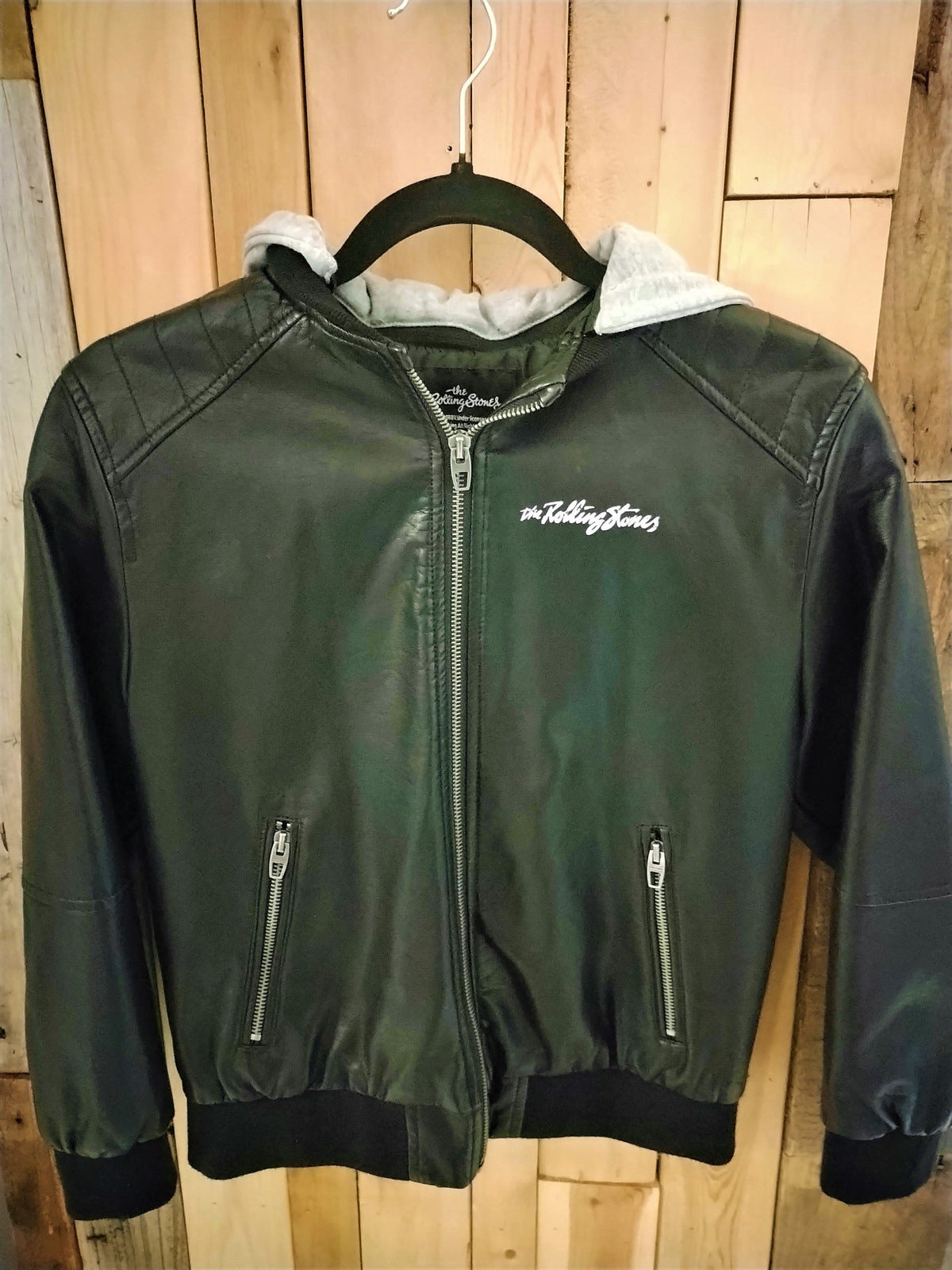 Rolling Stones Official Merchandise by Zara Women's Hoodie Jacket Vegan Leather Size 10