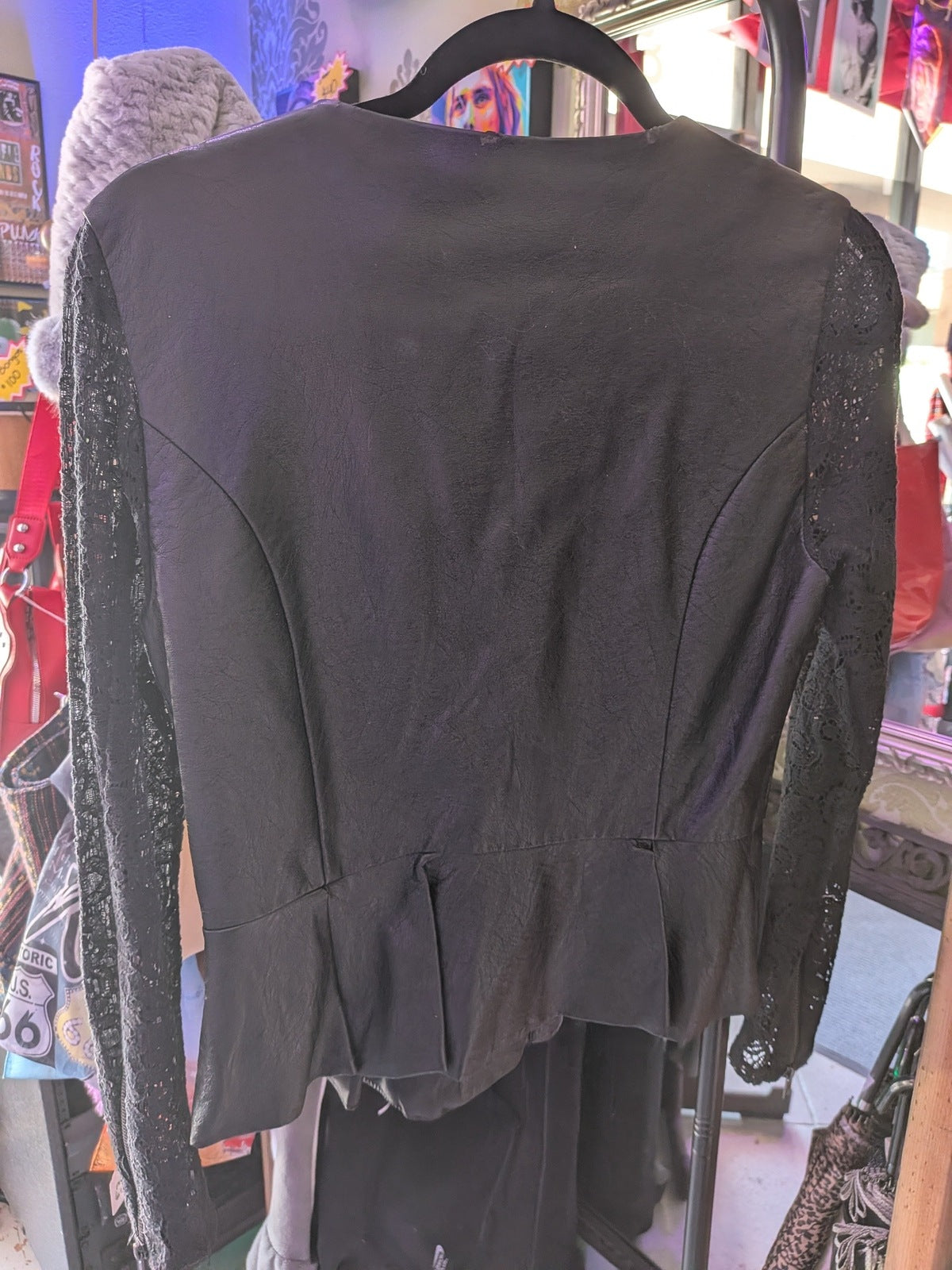 Romeo & Juliet Couture Small Black Faux Leather & Lace Jacket