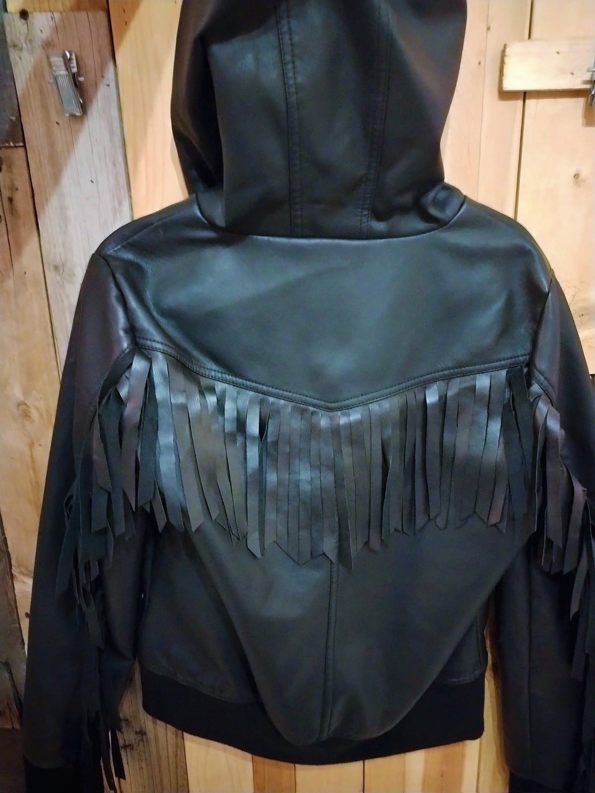 Fun Test Women's Fringe Moto Vegan Leather Jacket Size S/M