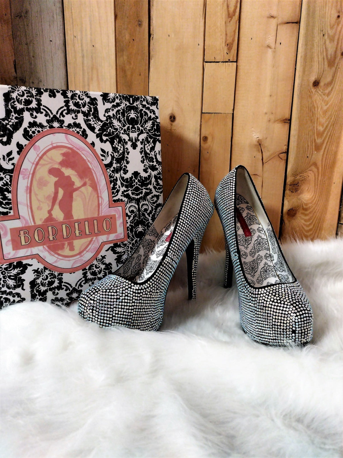 Bordello Size 7 5 inch heel Rhinestoned