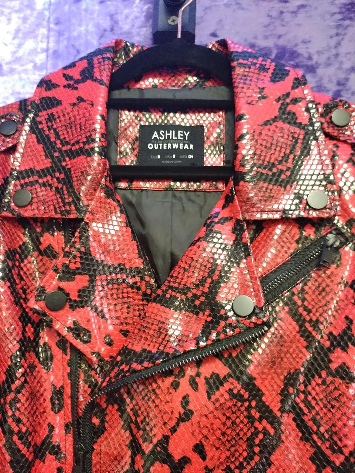 Ashley Outerwear Women's Small Moto Red Snake Print