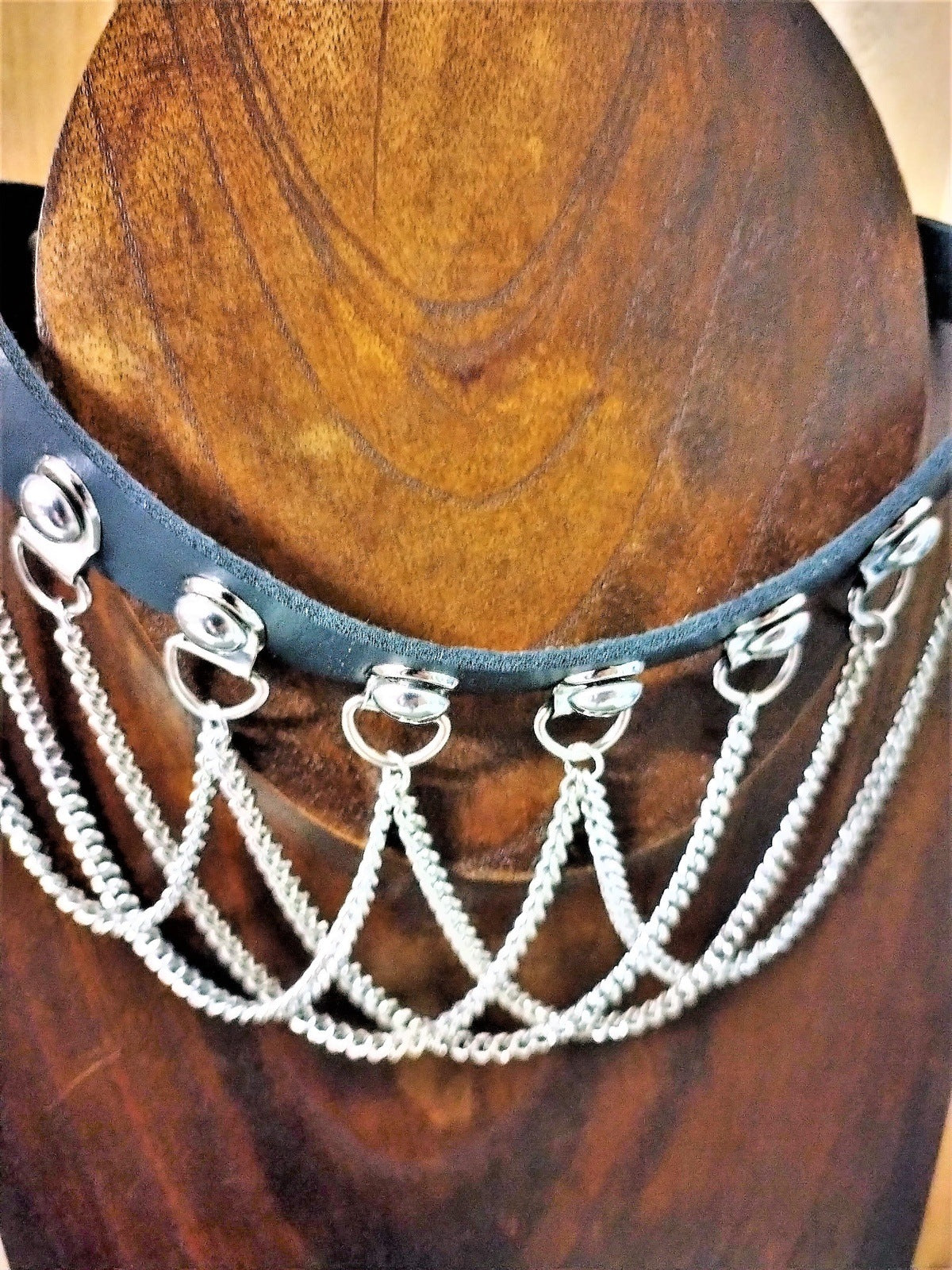 Black Vegan Leather Choker with Chains