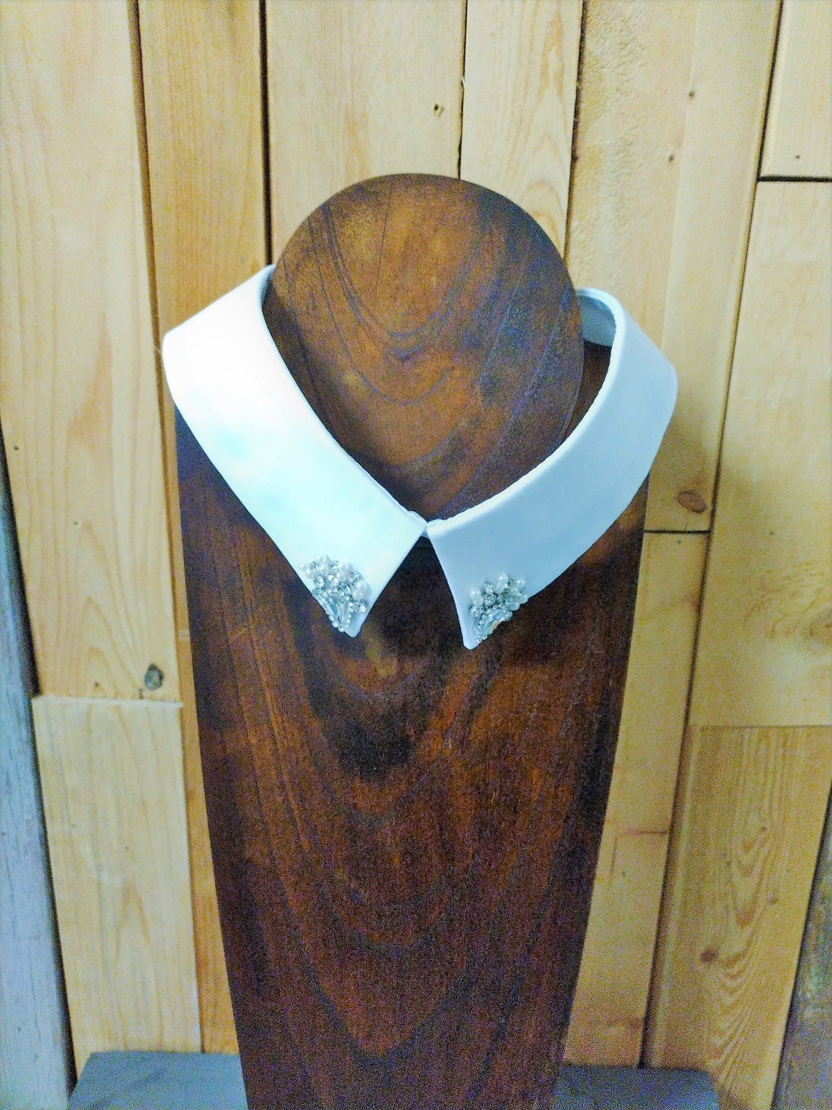 White Dickey Collar with beads and Rhinestones
