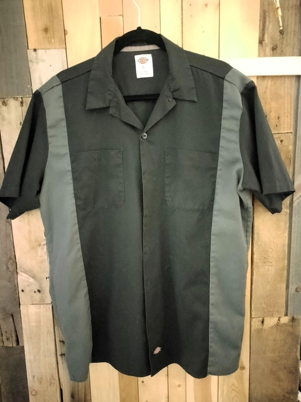 Dickies Men's Size Large Short Sleeve Work Shirt Black and Charcoal