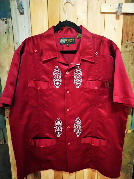 Dragonfly Guayabera Burgundy Men's Shirt Size XL