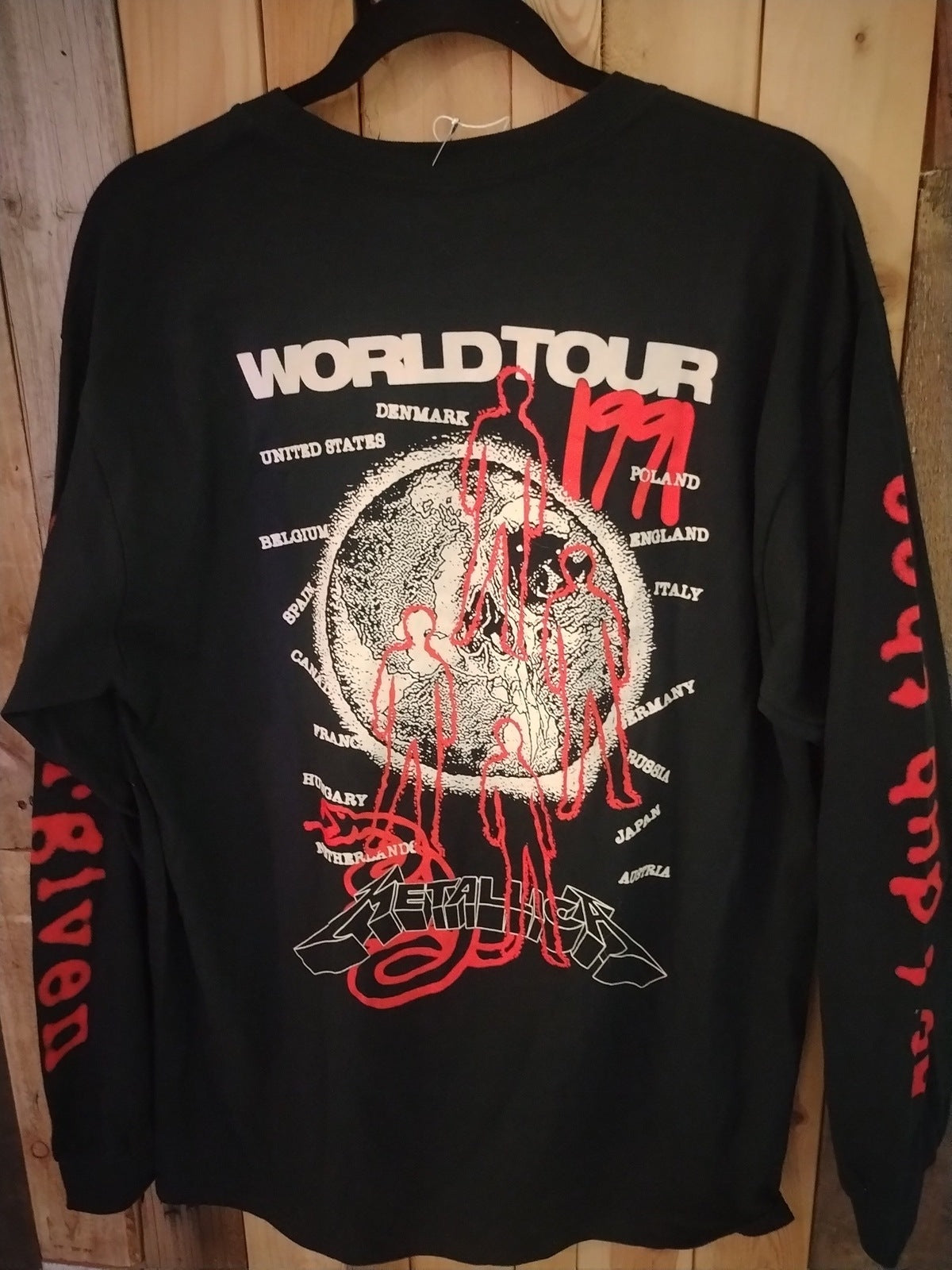 Metallica Long Sleeve Men's T shirt Size Medium Official Merchandise World Tour 1991 Unforgiven