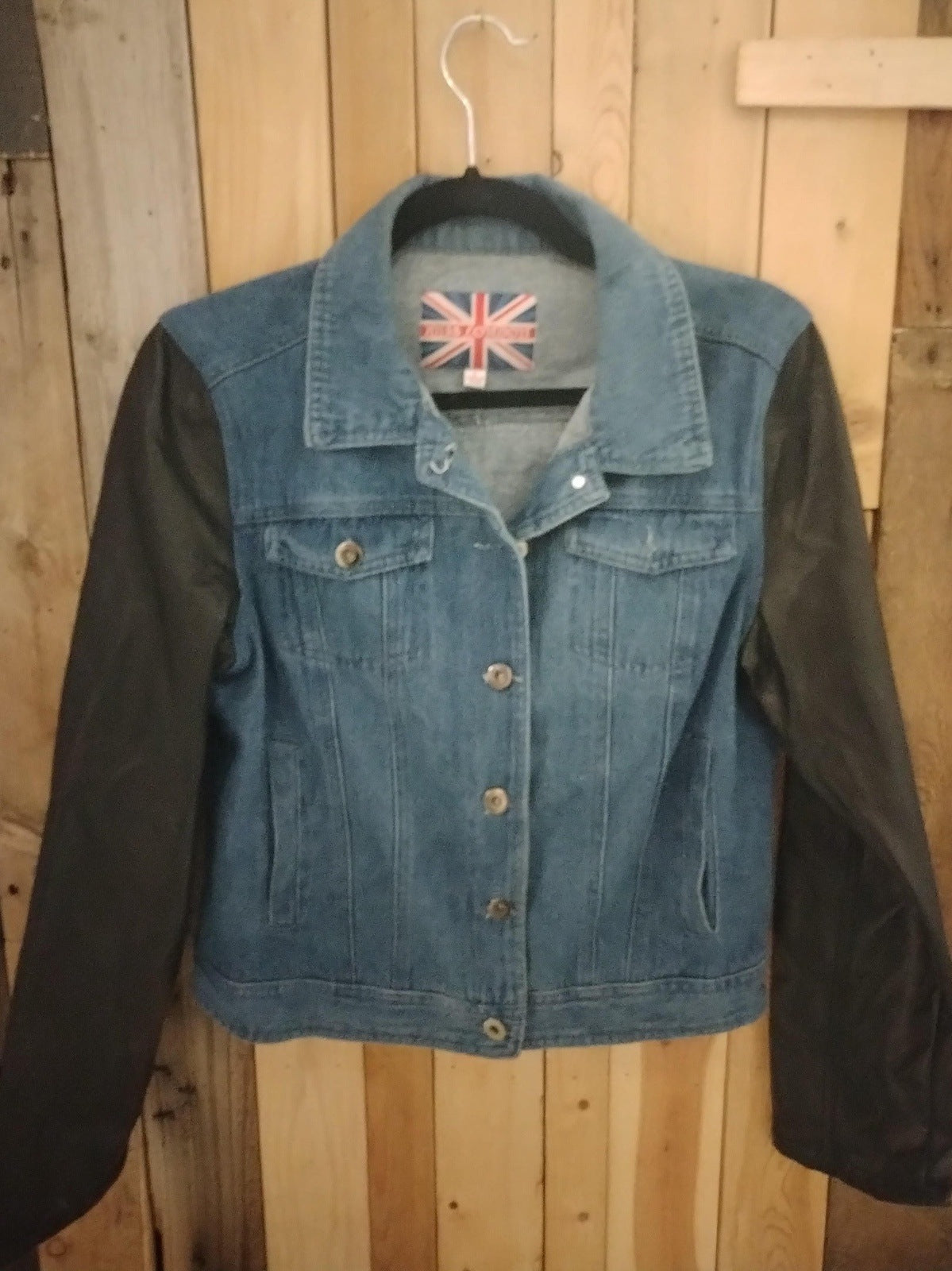 Miss London Vintage Women's Denim/ Faux Leather Jacket Size Large
