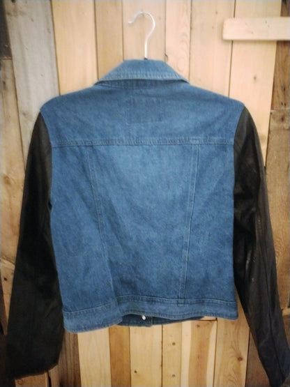 Miss London Vintage Women's Denim/ Faux Leather Jacket Size Large