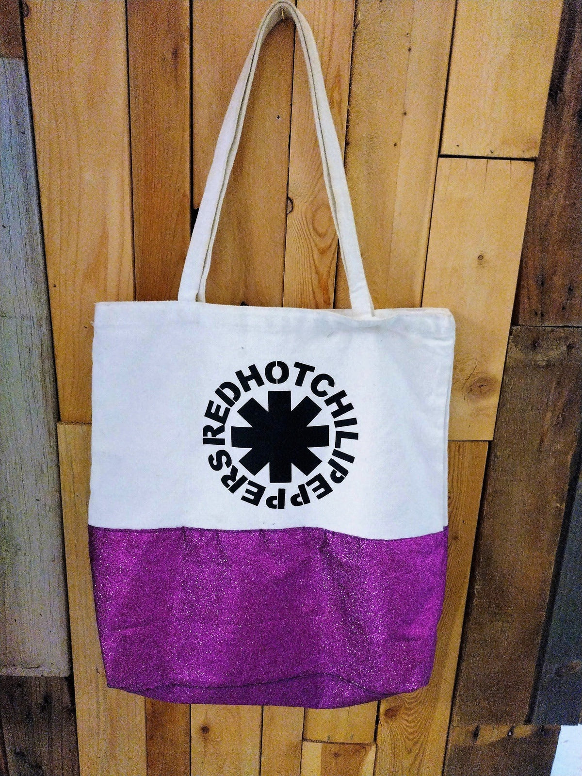 Red Hot Chili Peppers Canvas Tote with Purple Sparkle