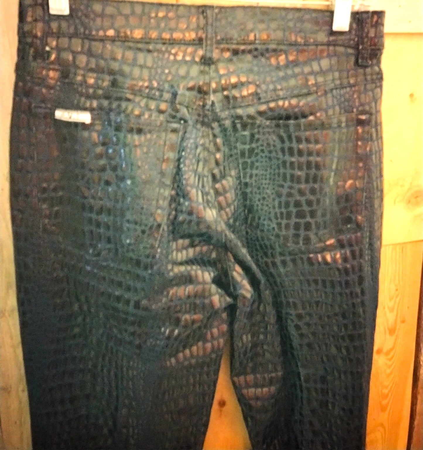 R.V.T. Serve Piping Hot Jeans Size 11/12 Blue and Black Faux Alligator