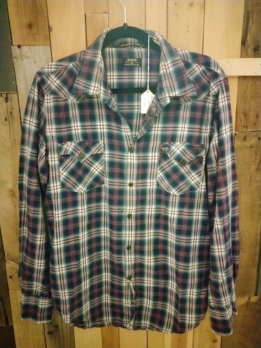 Raser Plaid Men's Long Sleeve Shirt Snap Front Size Large