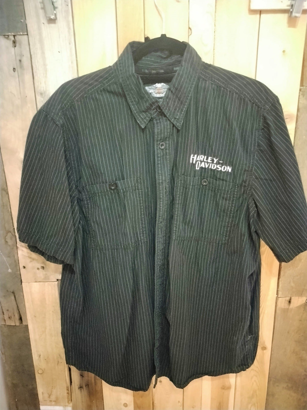 Harley Davidson Men's Pint Stripe Short Sleeve Button Up Shirt Size Large