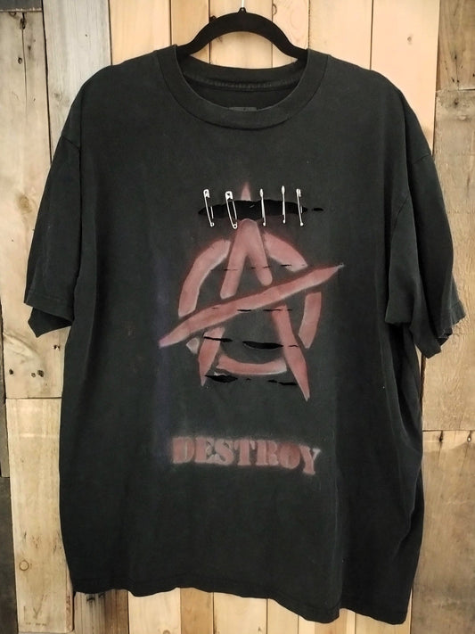 Custom Re-made Anarchy Punk Rock T Shirt Size 2XL
