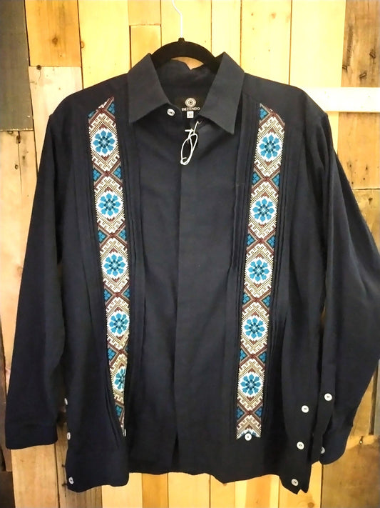 Dezendo Long Sleeve Men's Embroidered Button Front Shirt Size 38