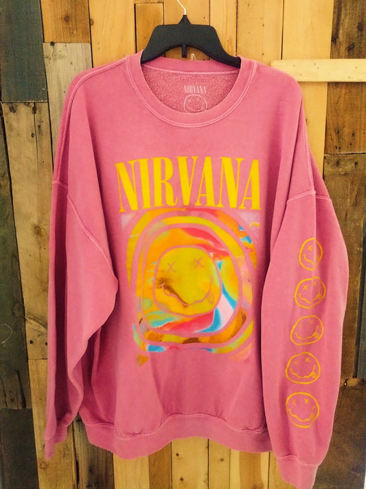 Nirvana Official Merchandise Pink Oversized Sweatshirt Size L/XL 391725WH