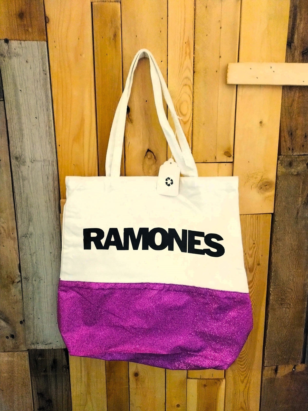 Ramones Canvas Tote with Purple Sparkle