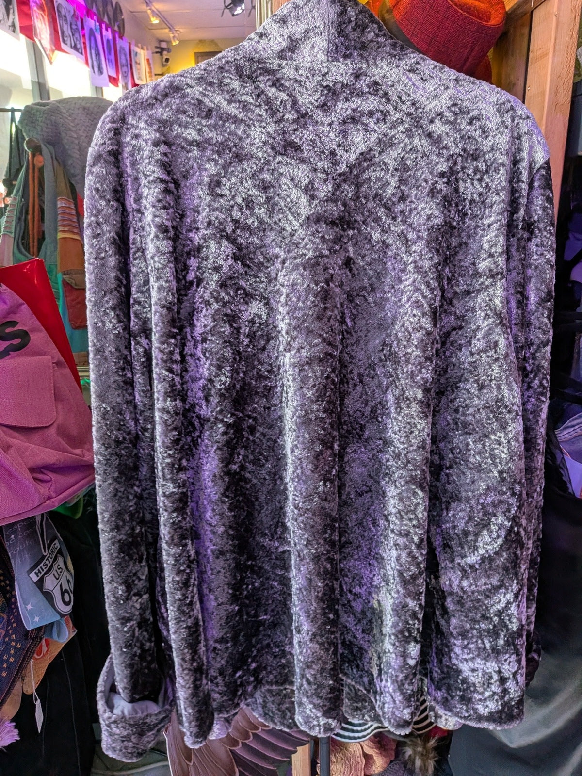 Connected Woman 3X silver velour crushed velvet Cardigan