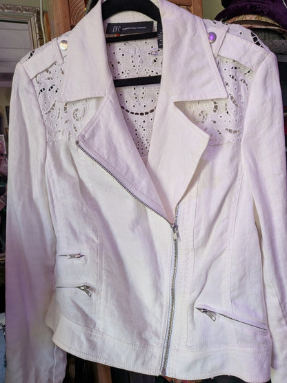 I.N.C. International Concepts Medium White Linen Moto Jacket