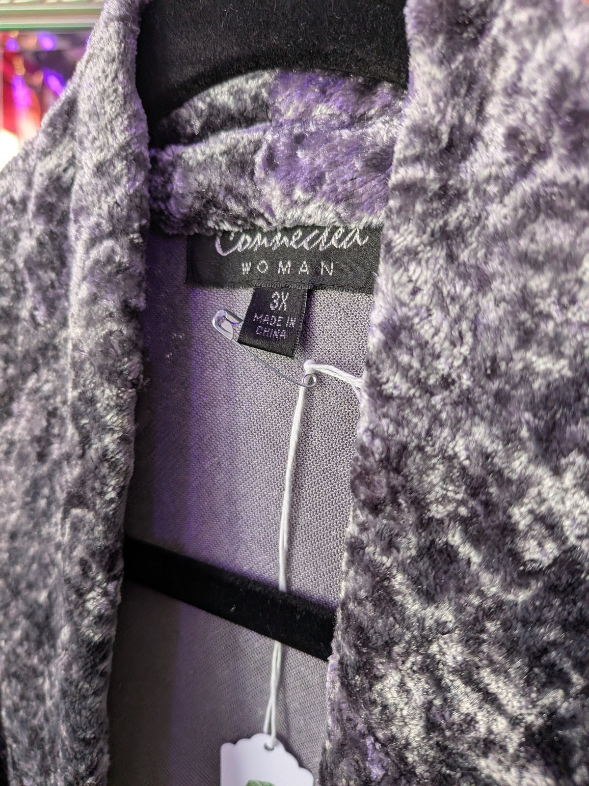 Connected Woman 3X silver velour crushed velvet Cardigan