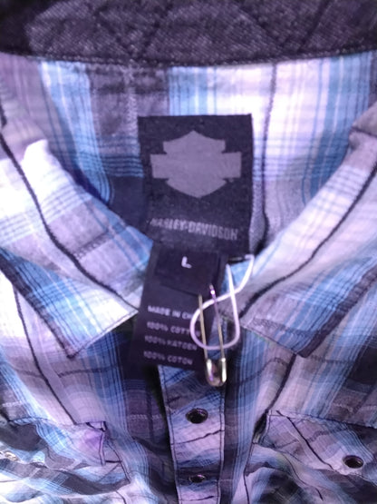 Blue Plaid Harley Davidson Button Up Shirt