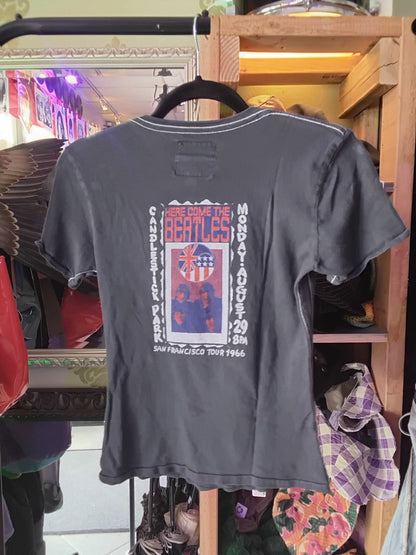 The Beatles "Here Come The Beatles" San Francisco Tour 1966 Trunk Ltd Limited Re-Issue Rhinestone Band T-Shirt Black 1 XS