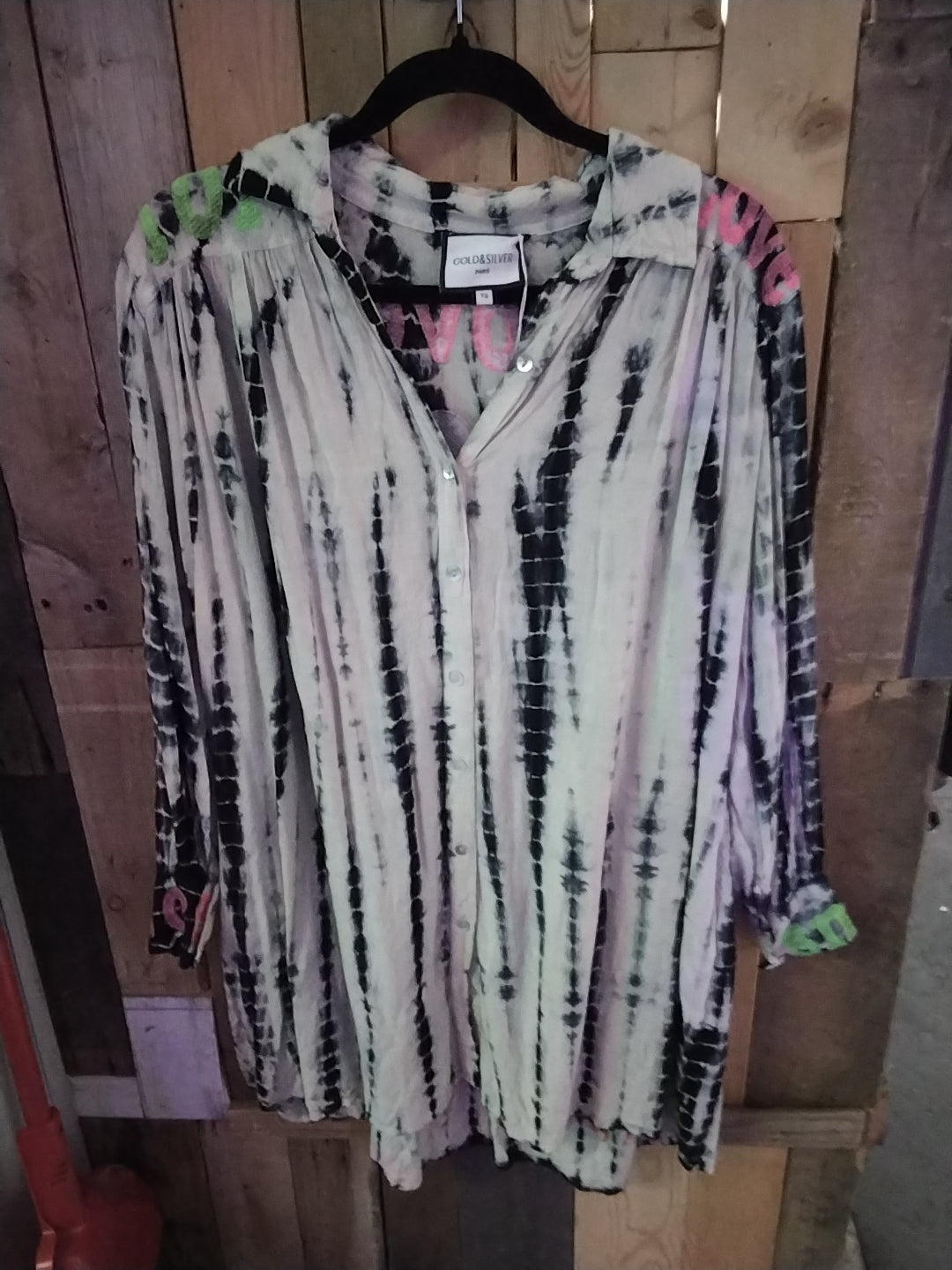 Gold&Silver threads TU os love Tye die tunic