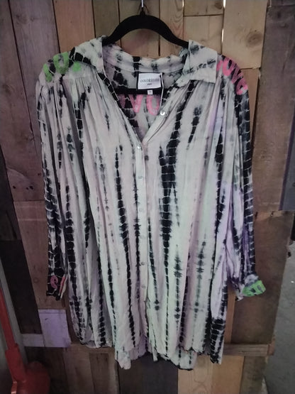 Gold&Silver threads TU os love Tye die tunic