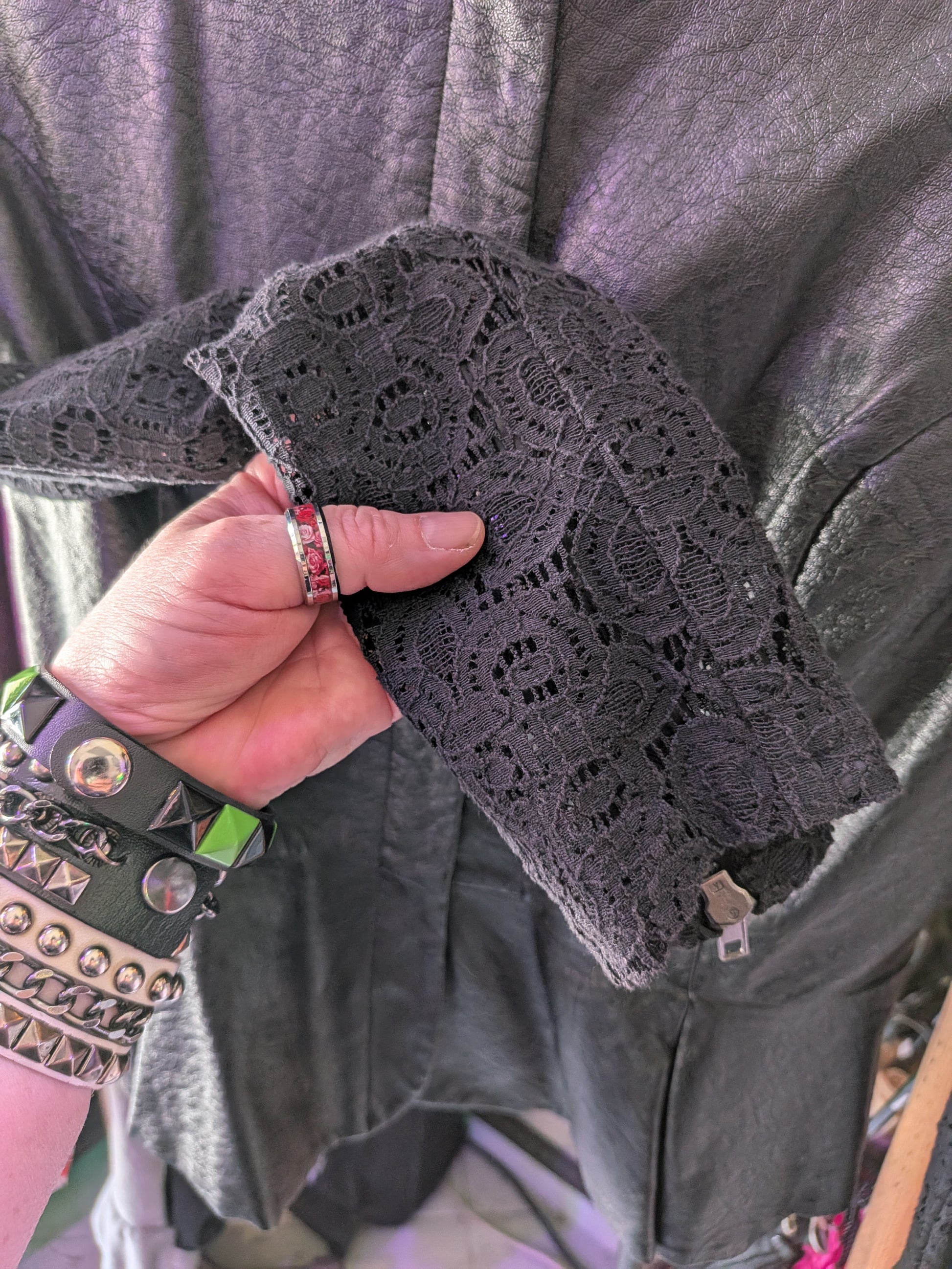 Romeo & Juliet Couture Small Black Faux Leather & Lace Jacket