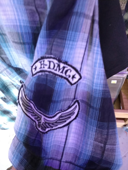 Blue Plaid Harley Davidson Button Up Shirt