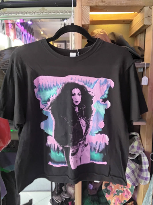 Cher Graphic *As-Is* Pinhole Top Black M