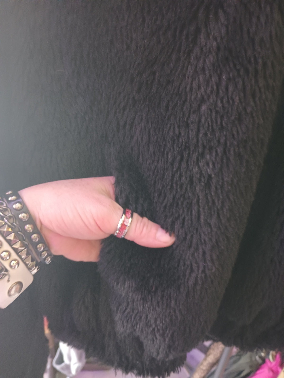 36point5 Black Fur Zip Up Hoodie Jacket Large