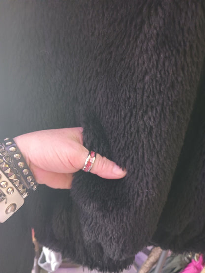 36point5 Black Fur Zip Up Hoodie Jacket Large