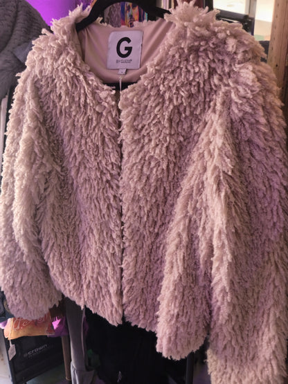 G by Guess Medium Pink Faux Fur Shag Coat