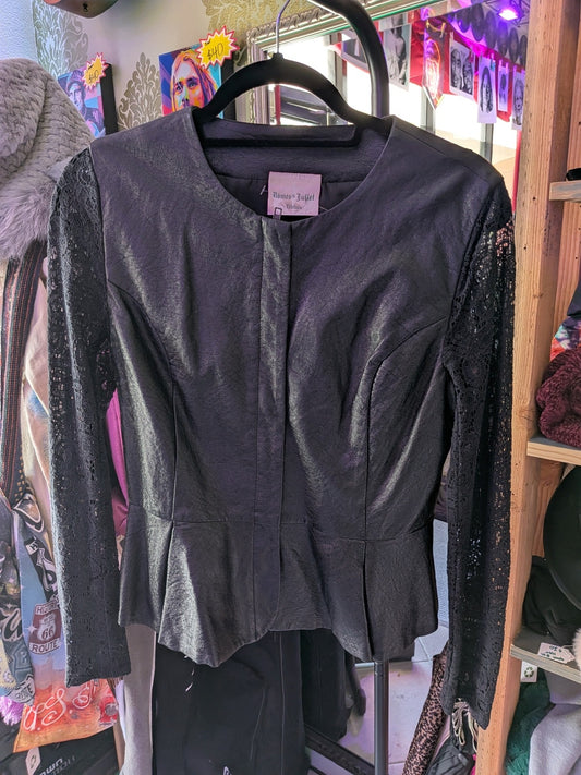 Romeo & Juliet Couture Small Black Faux Leather & Lace Jacket