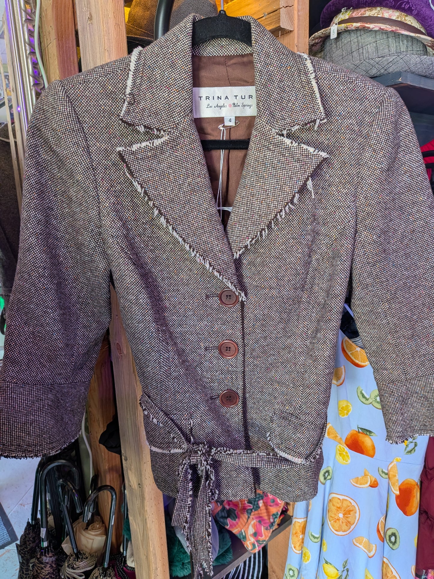 Trina Turk Size 4 button down belted blazer