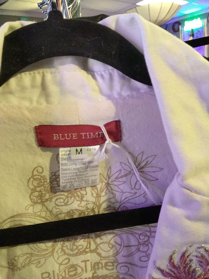 Blue Time White Floral Embroidered Jacket