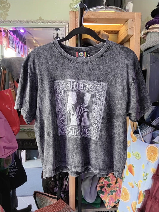 Cross Colours Tupac Shakur Graphi Cropped Band T-Shirt Black M