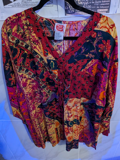 Rosey Tomato Size 20 v neck boho blouse