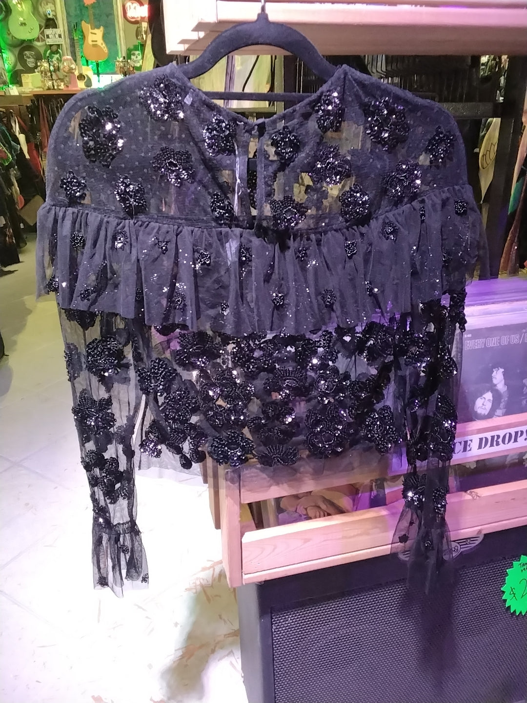 Zara Gothic beaded sheer mesh blouse