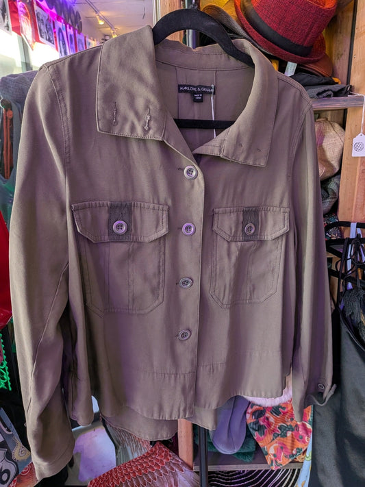 Harlowe & Graham Medium Crop Shacket Army Green