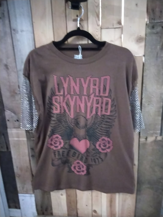 Lynyrdn skynyrd small mesh brown mesh sleeve tee