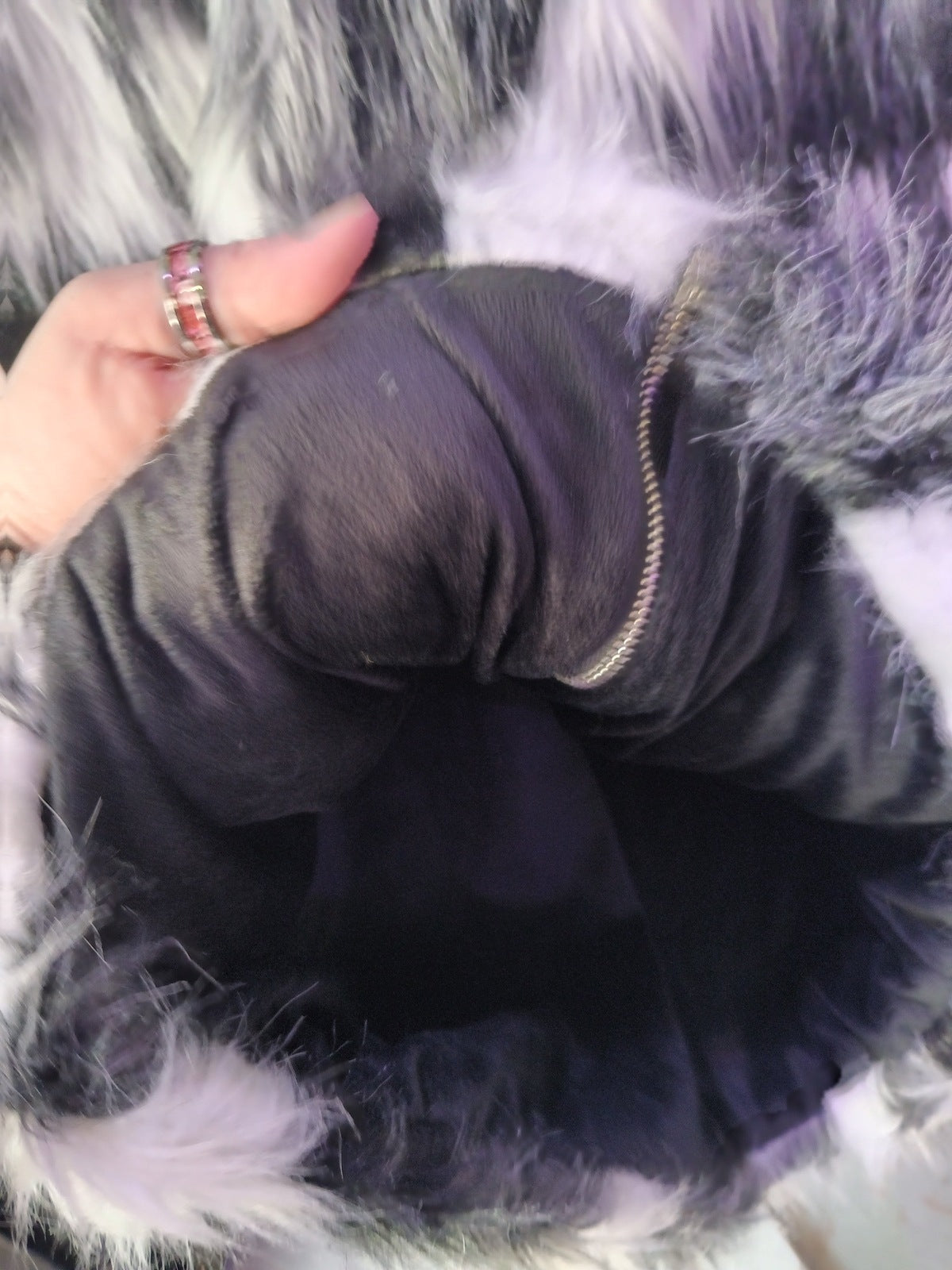 New Boutique Black & White Faux Fur Zip Up Coat with Hood XL