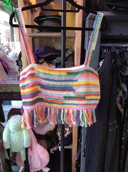 Saylor Large rainbow crop top crochet