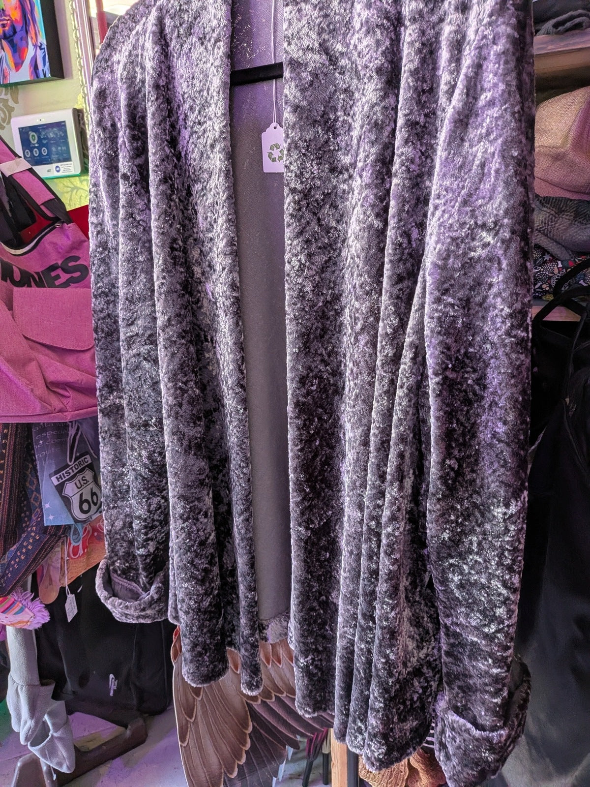 Connected Woman 3X silver velour crushed velvet Cardigan