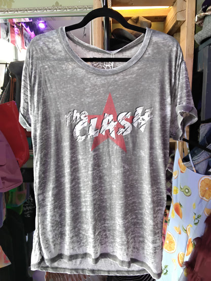 The Clash Faded Round Neck Band Tee Gray S