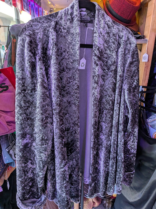 Connected Woman 3X silver velour crushed velvet Cardigan
