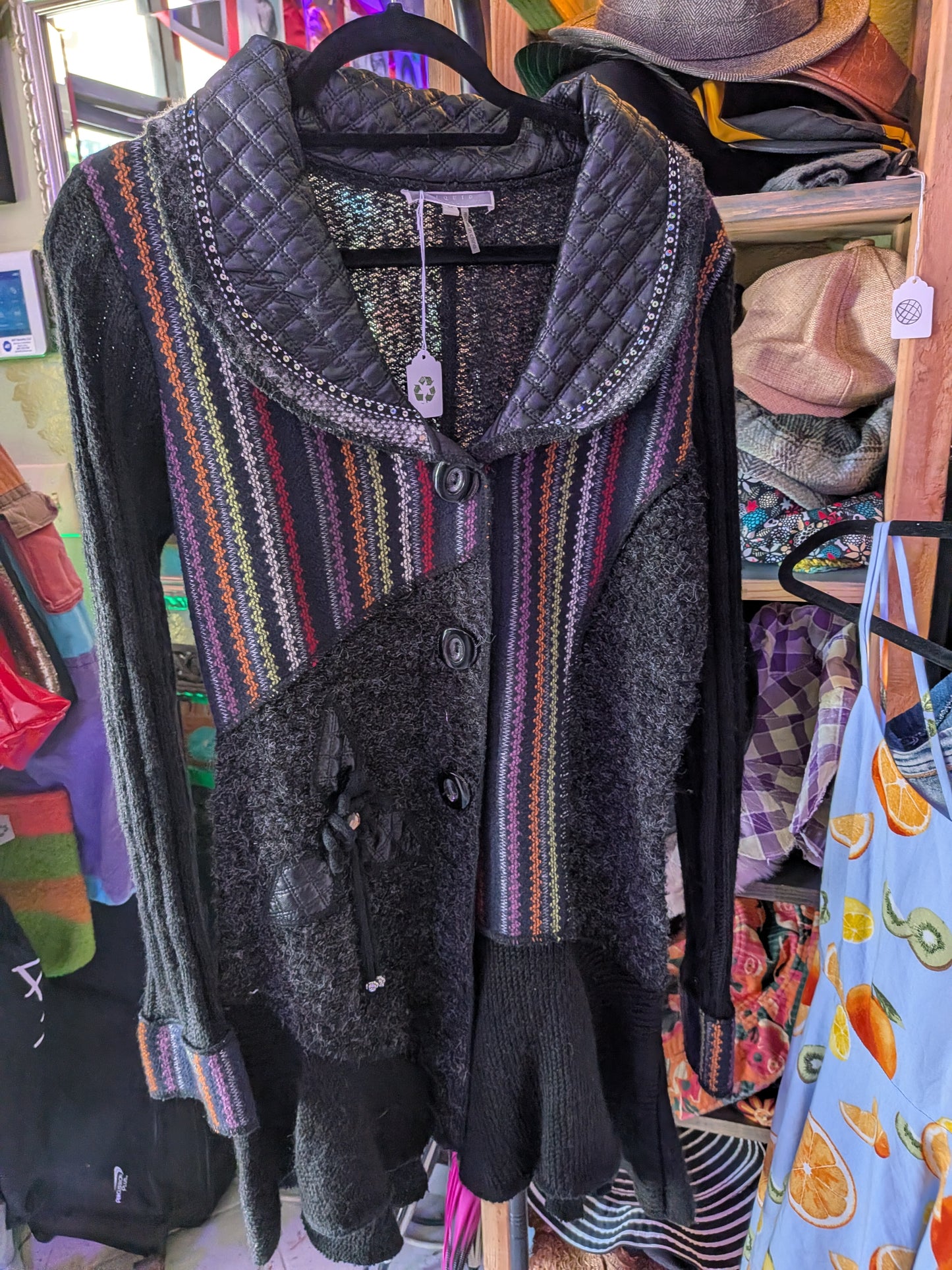 Liquid by Sioni Medium Bohemian multi mixed artist long cardigan